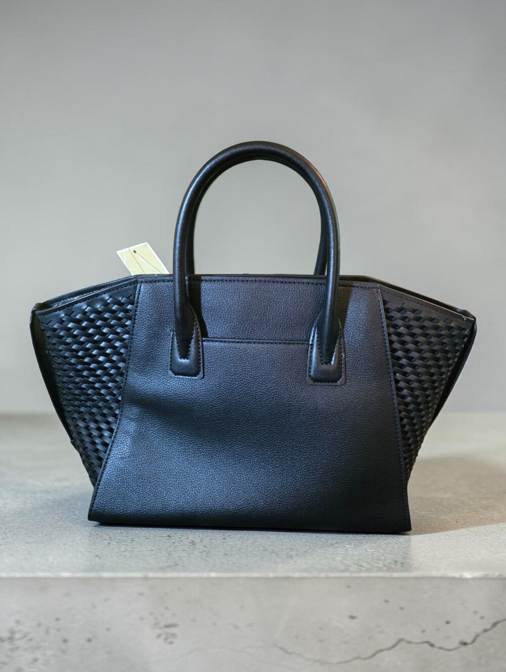 Nwt Michael Kors Black Leather Woven-Panel Satche AVRIL  LG . - Picture 2 of 10